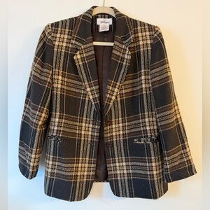 Vintage Worthington Plaid Blazer Jacket Womens 6 Brown Career Academia Retro 90s